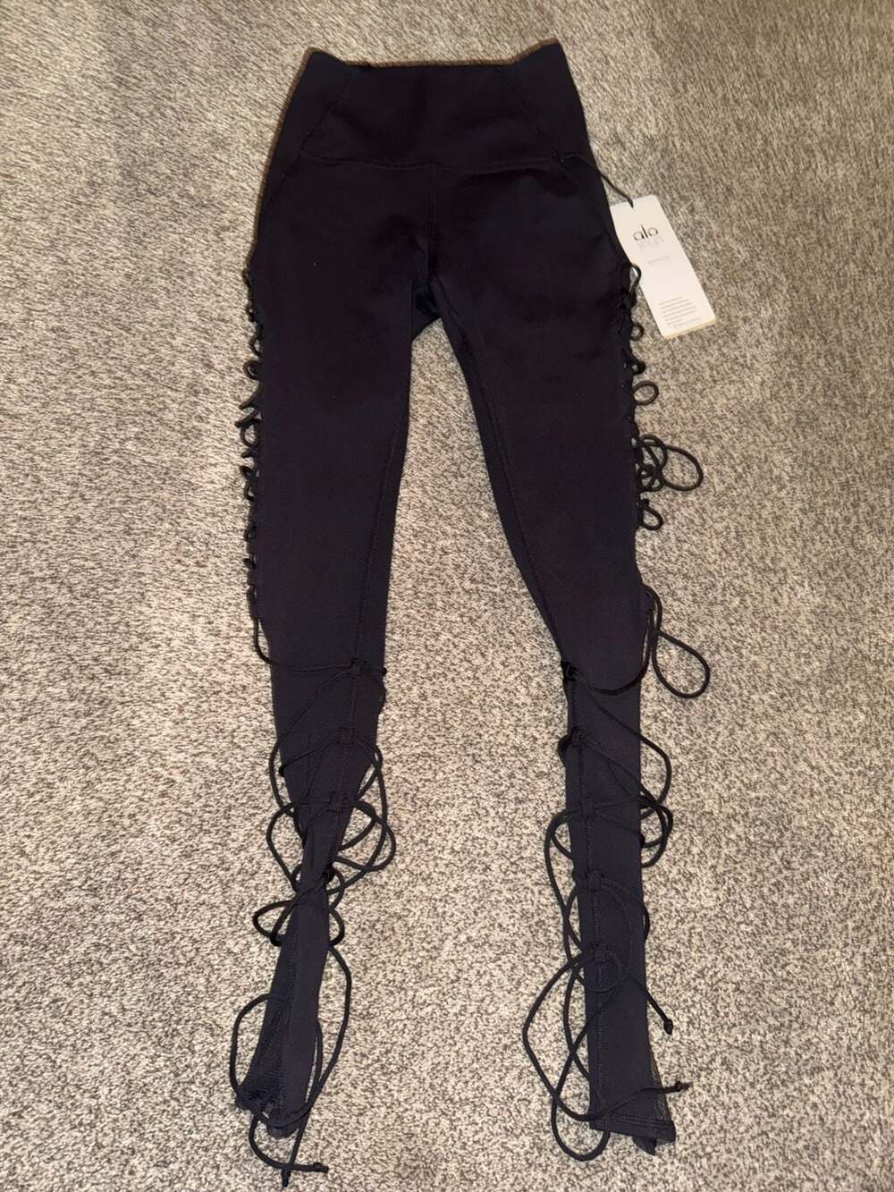 Alo Yoga Black Lace-Up Side Leggings, XXS
